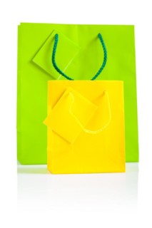 Yellow and green paper bags insulated