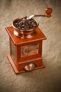 Coffee grinder during bagging