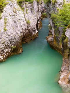 River Soca flows through narrow canyon