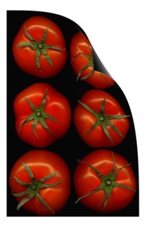 Fresh tomatoes on black background curl distortion effect