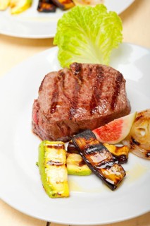 Grilled fresh beef filet mignon and vegetables