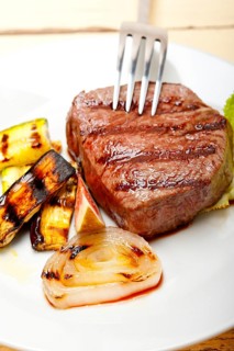 Grilled fresh beef filet mignon and vegetables