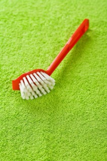 Red brush on green towel