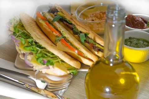 Assortment of fresh homemade vegetarian italian panini sandwich