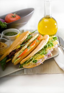 Assortment of fresh homemade vegetarian italian panini sandwich