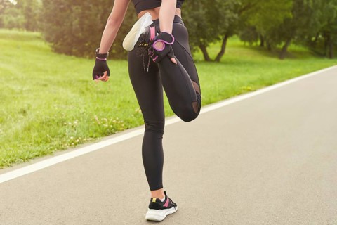 Image of a girl in the park doing a workout. The concept of a healthy lifestyle. Mixed media