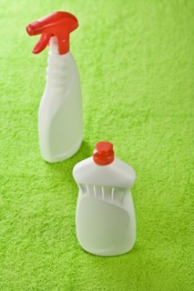 Detergents on a green background