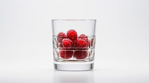 Raspberry in a glass on a white background. Isolated Ai generated