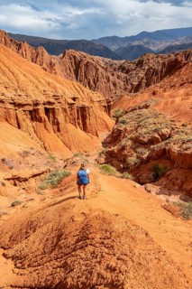 Mountaineer on a mountain ridge