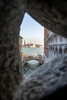 View from the Bridge of Sighs through a small hatch