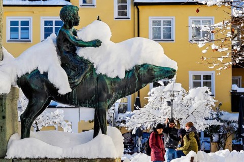 Bronze hind with fresh snow