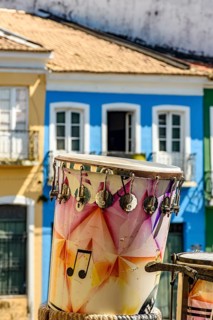 Colorful drums in the streets of Pelourinho in the city of Salvador