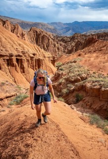 Mountaineer on a mountain ridge