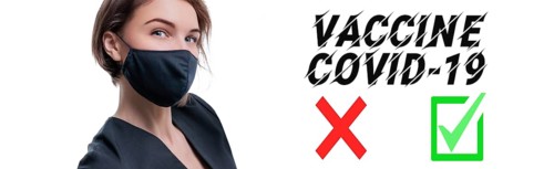 Portrait of a beautiful girl in a protective mask. Coronavirus vaccine concept. Advertising banner. Medical concept