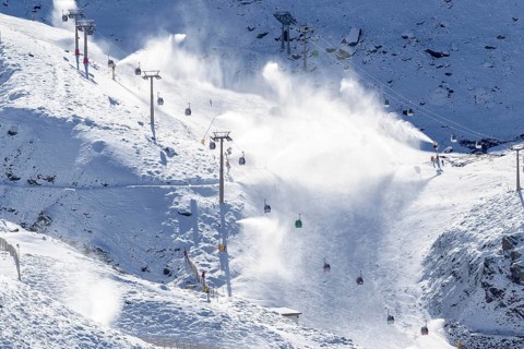 Ski resort artificial snow slopes using snow cannons