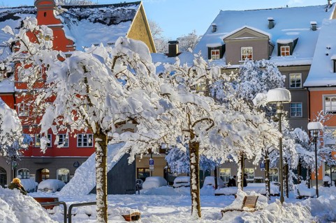 St.-Mang-Platz and trees with fresh snow
