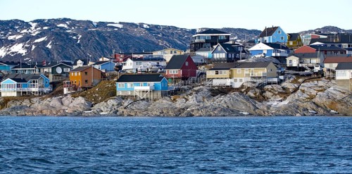 View from Disko Bay to part of the town of Ilulissat