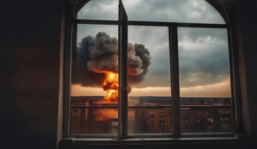 Nuclear explosion in the city view from the window