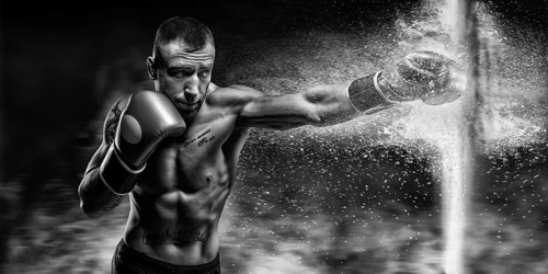 The boxer hits the wall. Boxing concept.