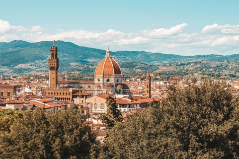 View of Santa Maria Del Fiore from the Boboli Gardens. Tourism and travel concept.