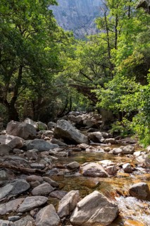 View of the Spelunca gorge with the old bridge of Zaglia in the background