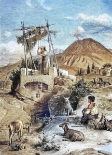 Drawing fountain at the foot of Vesuvius volcano