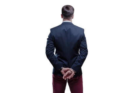 Image of a man in a suit on a white background. Back view. Business concept.
