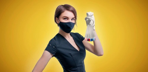 Portrait of an elegant beautiful girl with a set of nail palette in hand. The concept of beauty salons