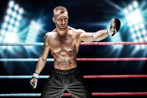 Kickboxer teases an opponent. He invites him to the ring. The concept of sports and mixed martial arts.