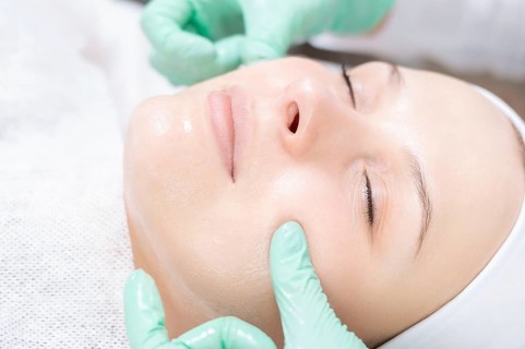 Portrait of a woman's face with problem skin. Peeling procedure. Natural beauty.