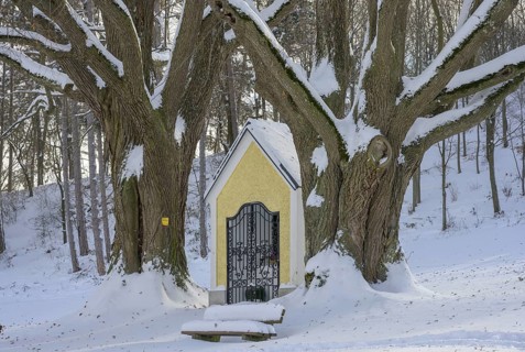 Snow-covered chapel on the Hafnerberg