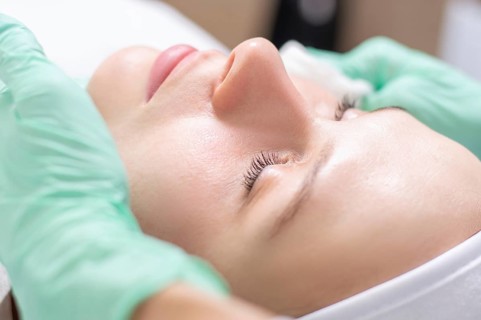 Portrait of a woman's face with problem skin. Peeling procedure. Natural beauty.