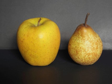 Yellow apple and pear fruit