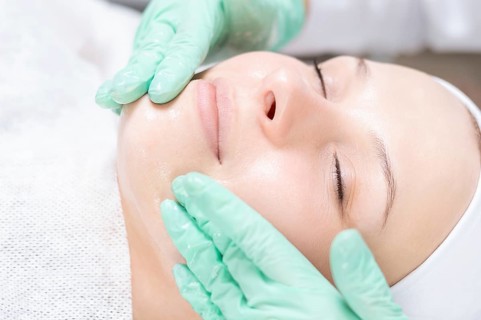 Portrait of a woman's face with problem skin. Peeling procedure. Natural beauty.