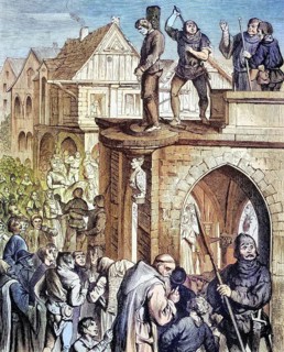 Exhibition at the pillory on the court arbour in Berlin in the Middle Ages