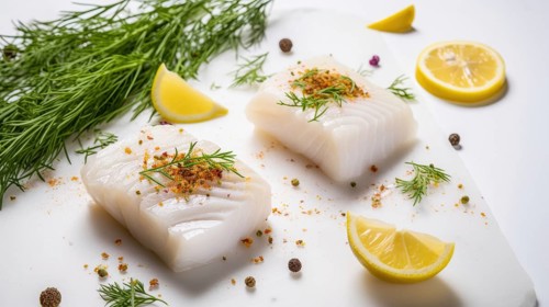 Raw fish fillet with spices
