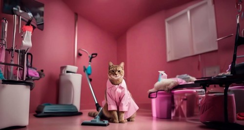 Cat cleaning lady