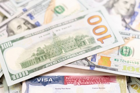 Passport with an American visa. The concept of visa agencies