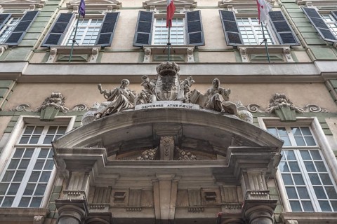 Detailed view of the entrance portal of the former royal palace