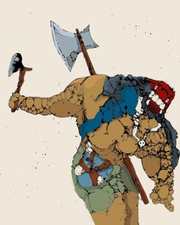 Grunge graphic with armed Orc charging
