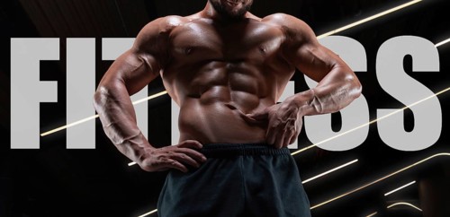 No name portrait of a muscular guy with a naked torso and abs Gym. Fitness concept