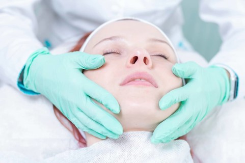 Portrait of a woman's face with problem skin. Peeling procedure. Natural beauty.