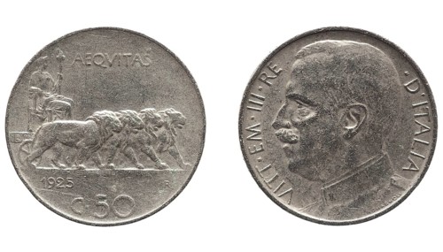 Old Italian Lira with Vittorio Emanuele III King isolated over white
