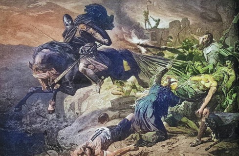 Der letzte Ritter von Hohen-Realta stuerzt sich in den Abgrund der Via Mala