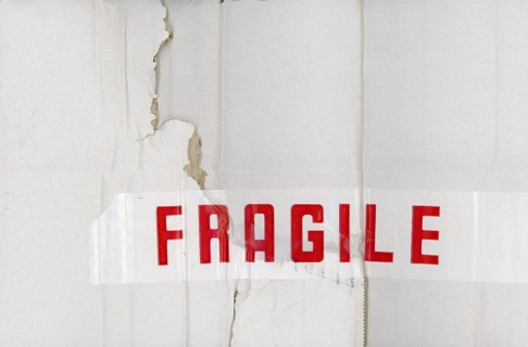 Fragile label on cardboard