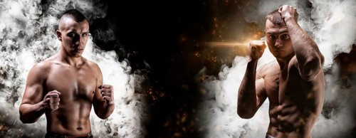 Portrait of two boxers who pose before the fight. The concept of sports