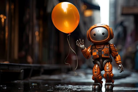 Small robot with red balloon