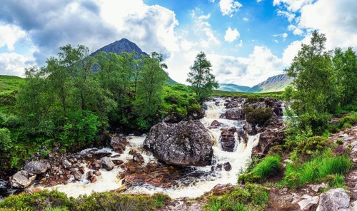 Panorama of Waterfall under Buachaille Etive Mor