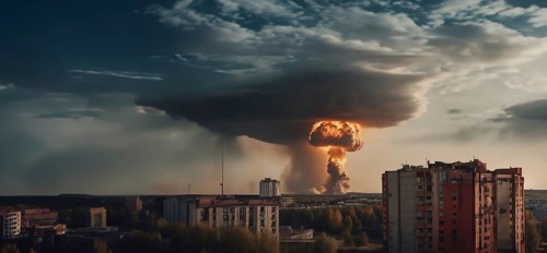 Nuclear explosion in the city view from the window
