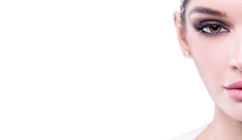 Portrait of a female young face with perfect makeup. The concept of plastic surgery